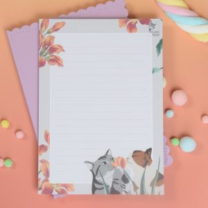Notizblock Katze, A5, Schreibblock Blumen