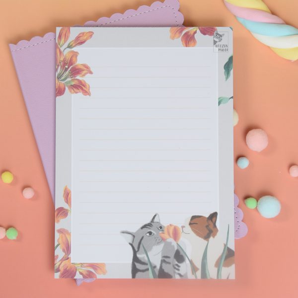 Notizblock Katze, A5, Schreibblock Blumen
