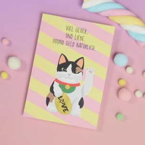Geburtstagskarte, Happy Birthday Karte, Glückwunschkarte, Grußkarte, Katzenkarte, Glückskatze