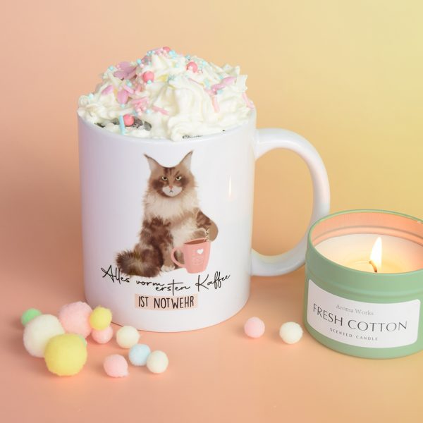 Kaffeeliebhaber Tasse, Coffeelover, Morgenmuffel Tasse, Katzentasse, Maine Coon