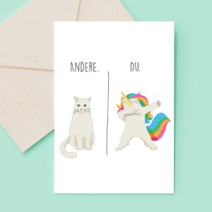 Karte Katze, Einhorn, verrückt, Grußkarte