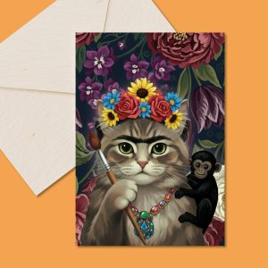 Frida Kahlo Karte, Frida Catlo, Katze Grußkarte, Postkarte, Kunstdruck