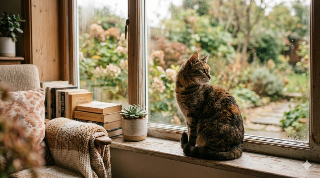 Katze alleine lassen Urlaub – Katze wartet am Fenster