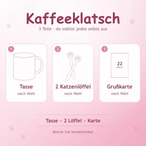 Geschenkset Kaffeeklatsch mit Tasse, zwei Katzenmagneten und Grußkarte