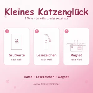 eschenkset Kleines Katzenglück mit Grußkarte, Lesezeichen und Katzenmagnet