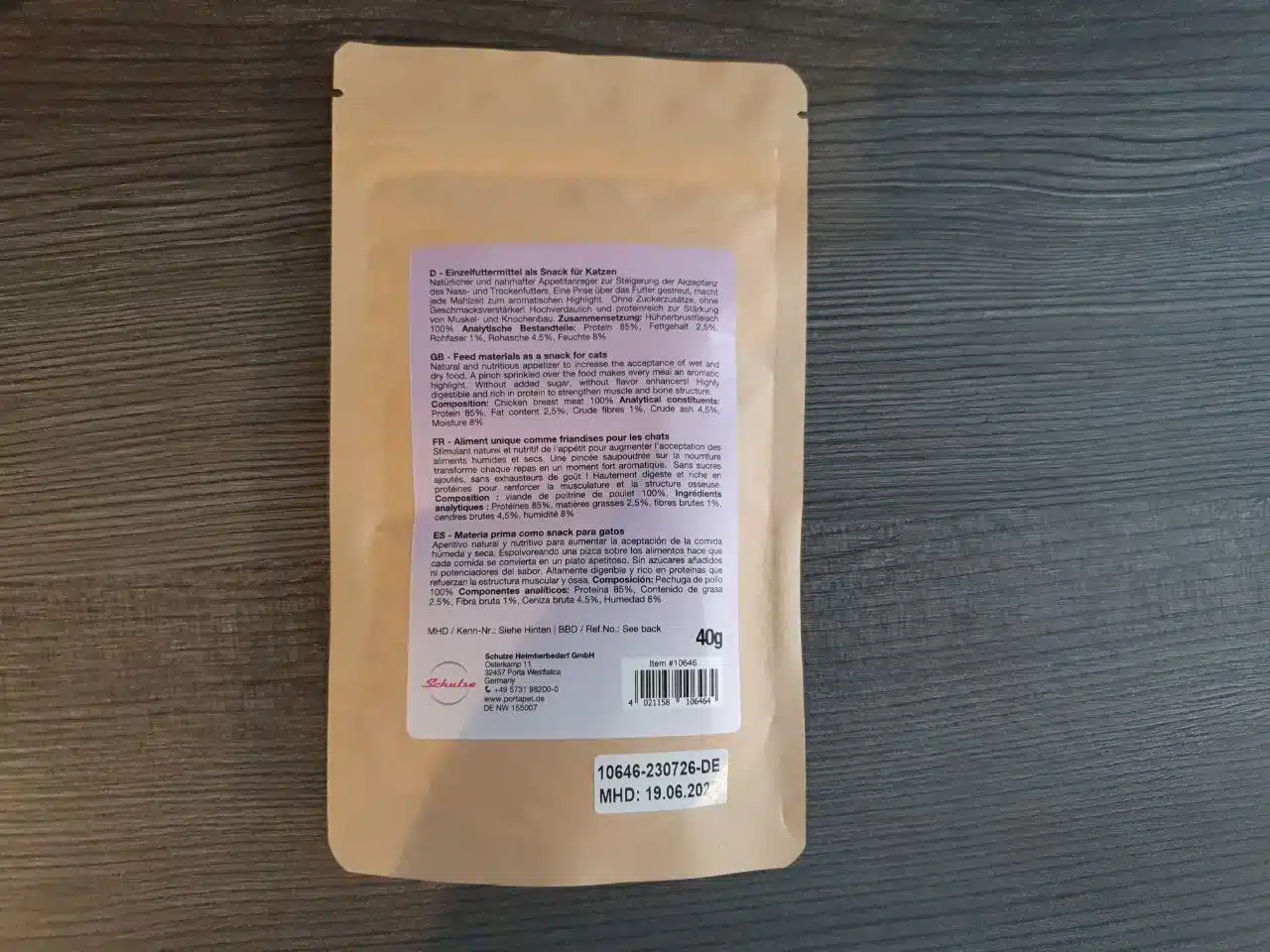 Rückseite der Porta21 Food Booster Packung mit Zutaten und Fütterungshinweisen