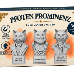 Verpackung des Pfotenprominenz 3er-Magnet-Sets der Serie Denker und Klassik